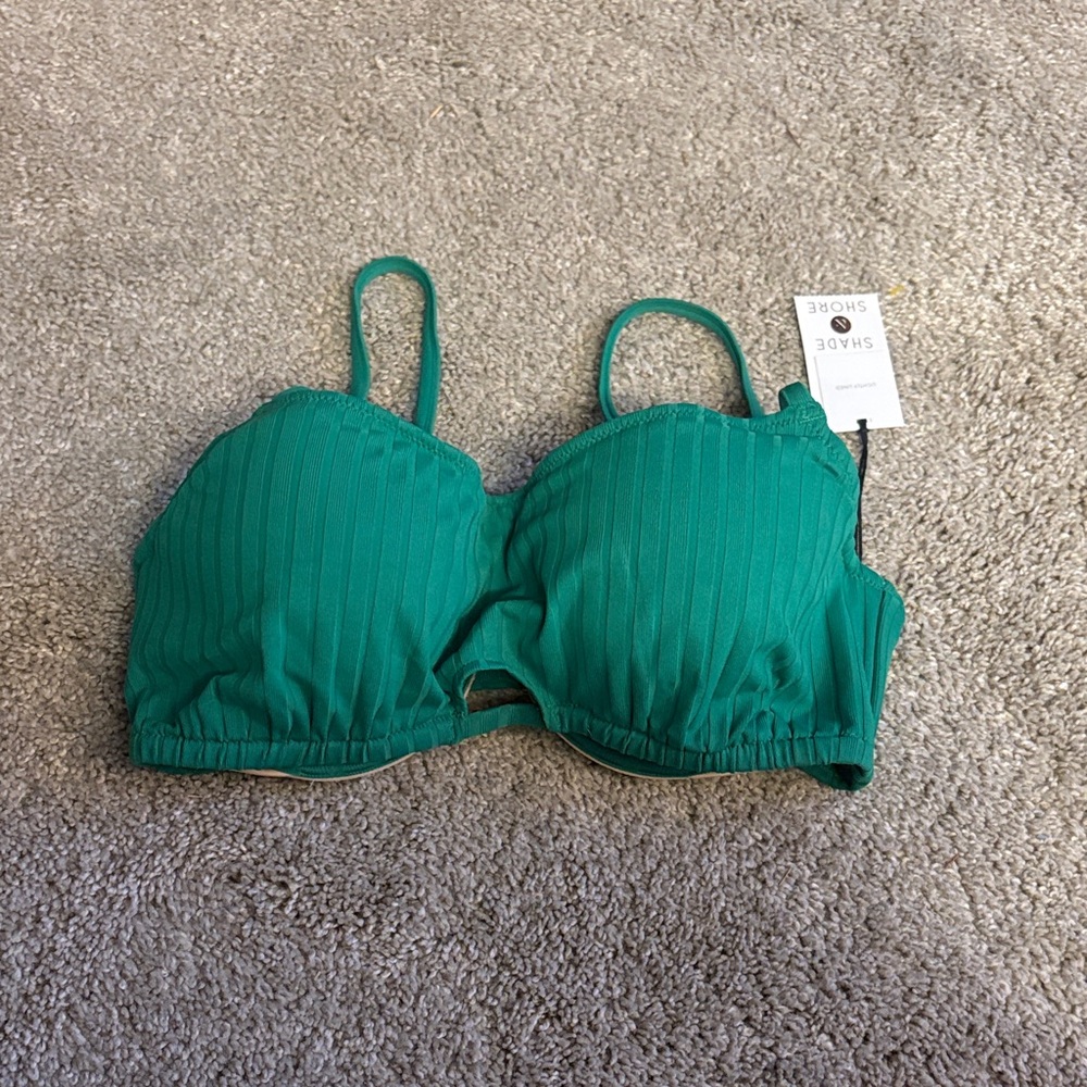New green Shade & Shore Teal Ribbed Bikini pushup swim bra 34C